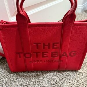 Marc Jacobs Red The Tote Bag Pebbled Leather Tote
